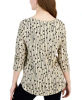 Jm Collection Petite Printed 3/4-Sleeve Rayon Span Top, Created for Macy's