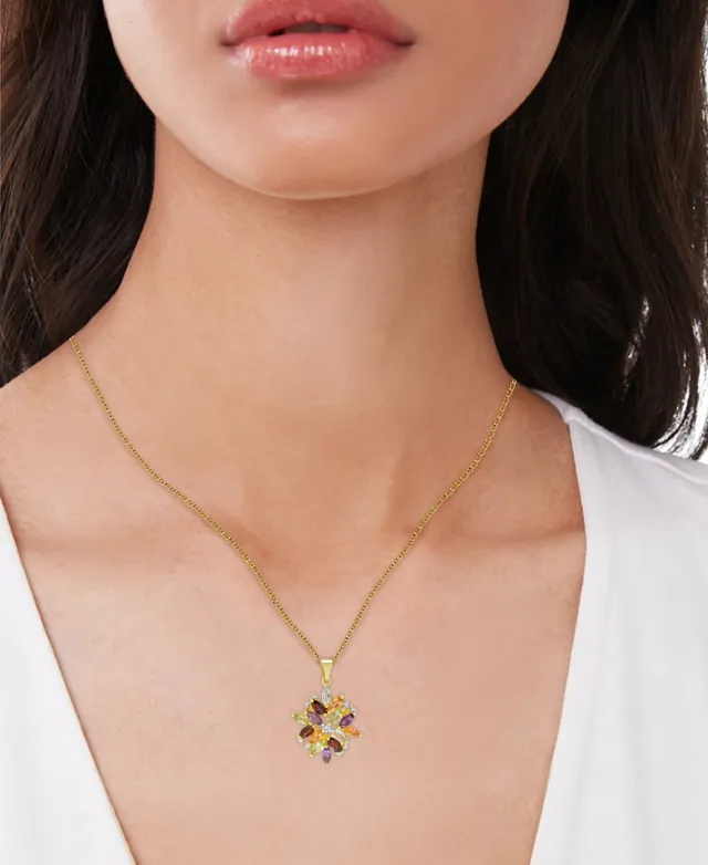 Macy's Multi-Gemstone (2-1/8 ct. t.w.) and Diamond Accent Cluster Pendant  Necklace in 18k Gold-Plated Sterling Silver - Multi
