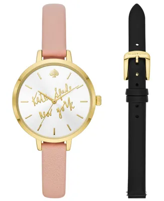 kate spade new york Women's Metro Three-Hand Blush Leather Watch 34mm and Strap Set