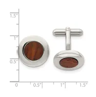 Chisel Stainless Steel Polished Koa Wood Inlay Circle Cufflinks