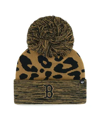 Women's '47 Brand Boston Red Sox Leopard Rosette Cuffed Knit Hat with Pom