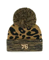 Women's '47 Brand Leopard Philadelphia 76ers Rosette Cuffed Knit Hat with Pom