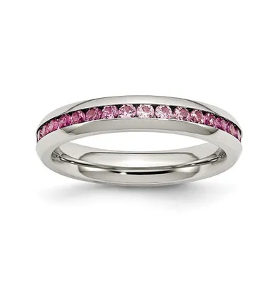 Chisel Stainless Steel Polished 4mm July Dark Pink Cz Ring