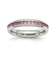 Chisel Stainless Steel Polished 4mm July Dark Pink Cz Ring