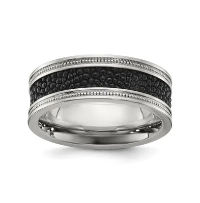 Chisel Stainless Steel Genuine Stingray Textured 8mm Band Ring