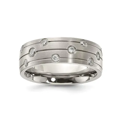 Chisel Stainless Steel Brushed with Cz 8.00mm Band Ring