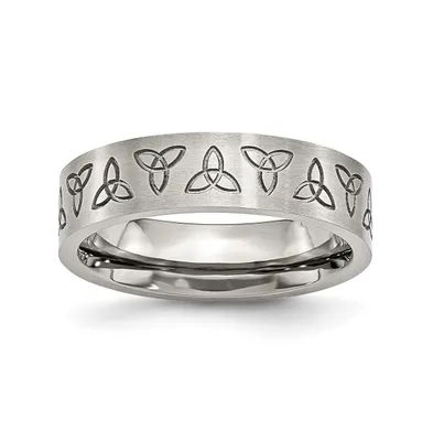 Chisel Stainless Steel Brushed Engraved Trinity Symbol 6mm Band Ring