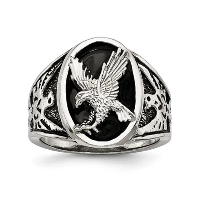 Chisel Stainless Steel Polished and Textured Enameled Eagle Ring