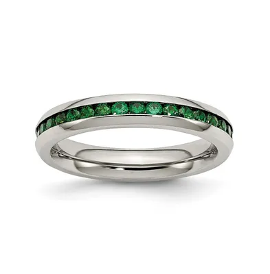 Chisel Stainless Steel Polished 4mm May Dark Green Cz Ring
