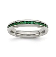 Chisel Stainless Steel Polished 4mm May Dark Green Cz Ring