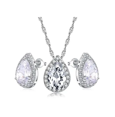 Teardrop Crystal Necklace and Teardrop Crystal Earring Set