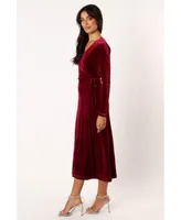 Womens Darby Long Sleeve Midi Dress - Burgundy