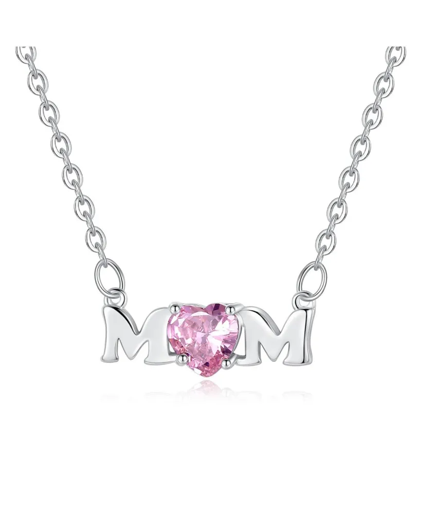 Mom Necklace with Pink Cubic Zirconia