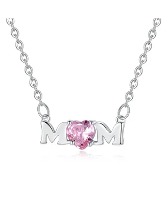 Mom Necklace with Pink Cubic Zirconia