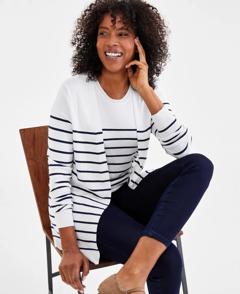 Style & Co Women's Striped Cardigan Sweater, Created for Macy's