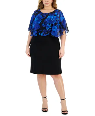Connected Plus Size Floral-Overlay Jersey Sheath Dress