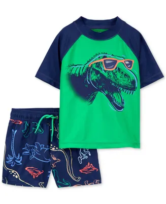 Carter's Toddler Boys Dinosaur Rash Guard Top and Printed Swim Shorts, 2 Piece Set