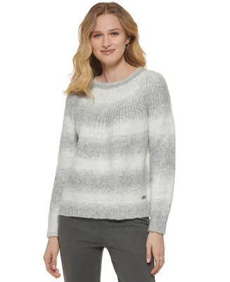 Dkny Women's Ombre Striped Crewneck Ribbed-Trim Sweater