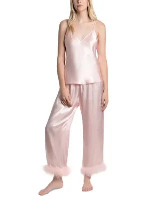 Linea Donatella Women's Marabou 2-Pc. Satin Pajamas Set