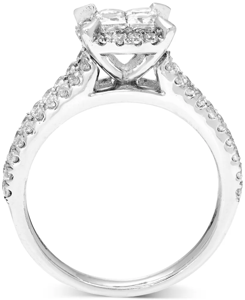 Diamond Princess Quad Cluster Halo Engagement Ring (1 ct. t.w.) in 14k White Gold