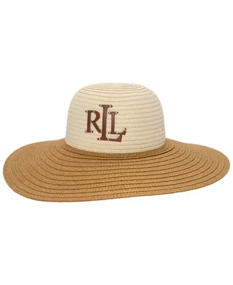Lauren Ralph Lauren Leather Logo with Woven Sun Hat