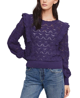 Fever Women's Pointelle Ruffle Sweater