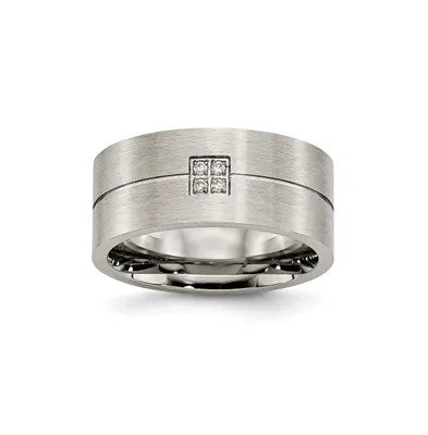 Chisel Stainless Steel Brushed with Cz 10mm Flat Band Ring