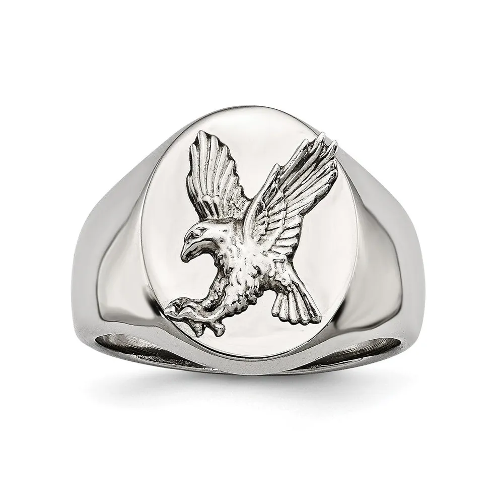 Chisel Stainless Steel Sterling Silver Rhodium-plated Eagle Ring