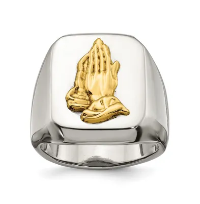 Chisel Stainless Steel 14k Gold Accent Polished Praying Hands Ring