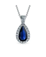 Bling Jewelry Classic Large Pear Shape Solitaire Teardrop Halo 15CTW Cz Cubic Zirconia Pendant Necklace Silver Plated