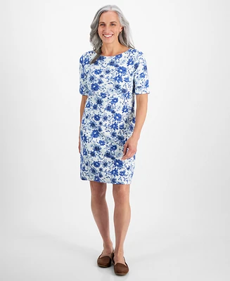 Style & Co Petite Wind Garden Boat-Neck Knit Dress, Created for Macy's