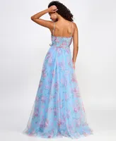 City Studios Juniors' Floral-Print Bustier Gown, Created for Macy's