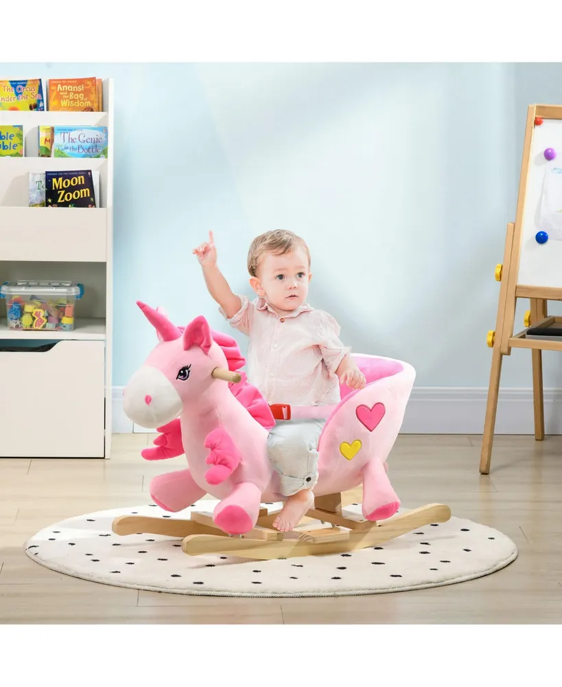 Qaba Baby Rocking Horse Ride on Unicorn with 32 Songs, Seatbelt, Pink