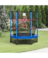 55" x 63" Steel Frame Kids Trampoline, Indoor w/ Net Enclosure, Blue