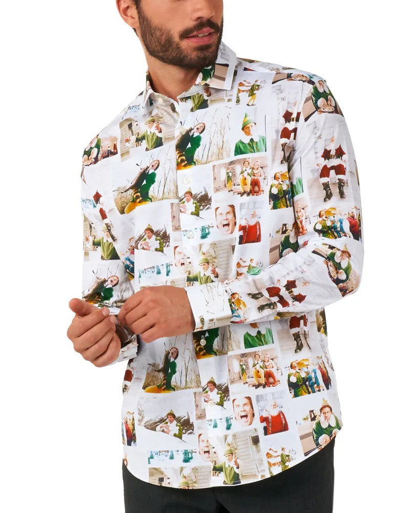 OppoSuits Men's Elf Christmas Shirt - Party Stylish Button-Up White Long sleeve