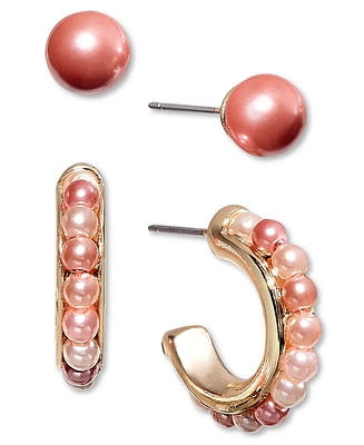 Charter Club Gold-Tone 2-Pc. Set Imitation Pearl Stud & Hoop Earrings, Created for Macy's