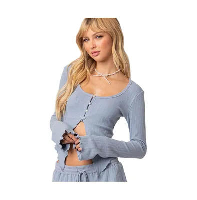 Women's Stay Cozy split front ribbed top - Light