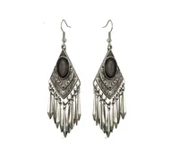 Black Cat's Eye Stone Boho Dangle Earrings for Women