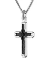 Bulova Sterling Silver Black Diamond Cross Pendant Necklace, 24" + 2" extender