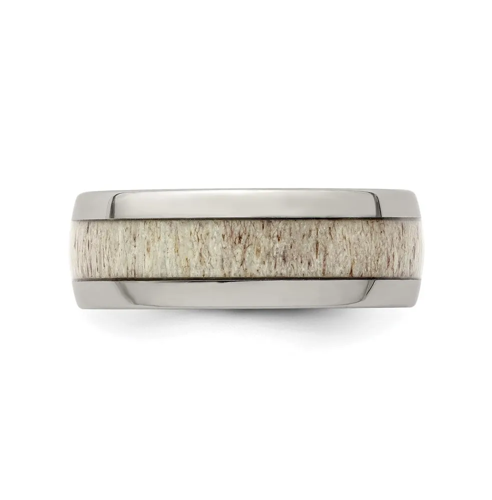 Chisel Stainless Steel Polished with Antler Inlay 8mm Band Ring