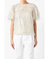 Women's Fringe Puff Sleeve Top