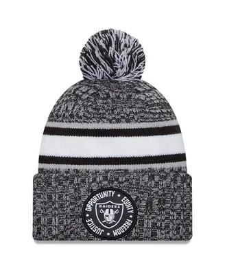 Men's New Era Heather Black Las Vegas Raiders 2023 Inspire Change Cuffed Knit Hat with Pom