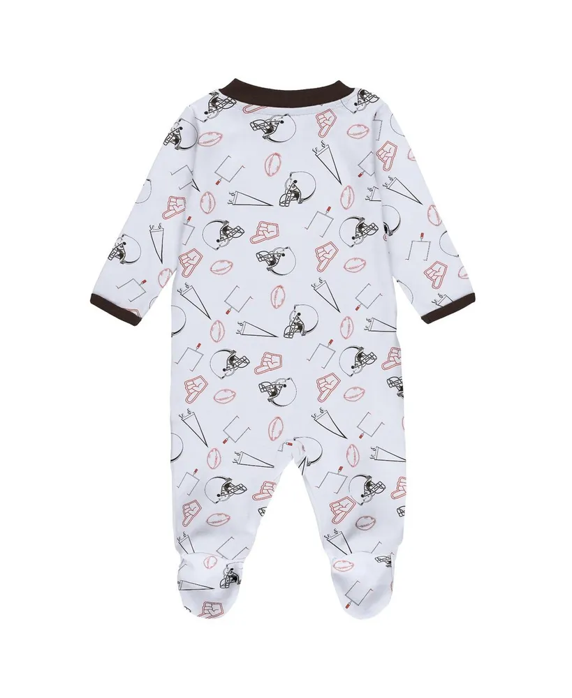 Newborn and Infant Boys Girls Wear by Erin Andrews White Cleveland Browns Sleep Play Full-Zip Sleeper Bib Set