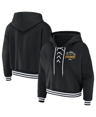 Women's Wear by Erin Andrews Black Los Angeles Chargers Lace-Up Pullover Hoodie