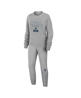 Women's Wear by Erin Andrews Gray New York Yankees Knitted T-shirt and Pants Lounge Set