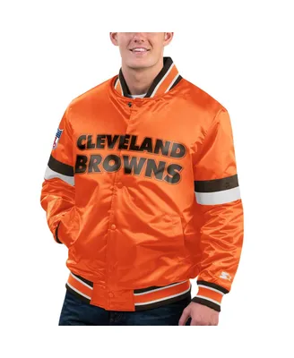 Men's Starter Orange Distressed Cleveland Brown Gridiron Classics Home Game Satin Full-Snap Varsity Jacket