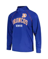 Men's Starter Royal Distressed Denver Broncos Gridiron Classics Throwback Raglan Long Sleeve Hooded T-shirt