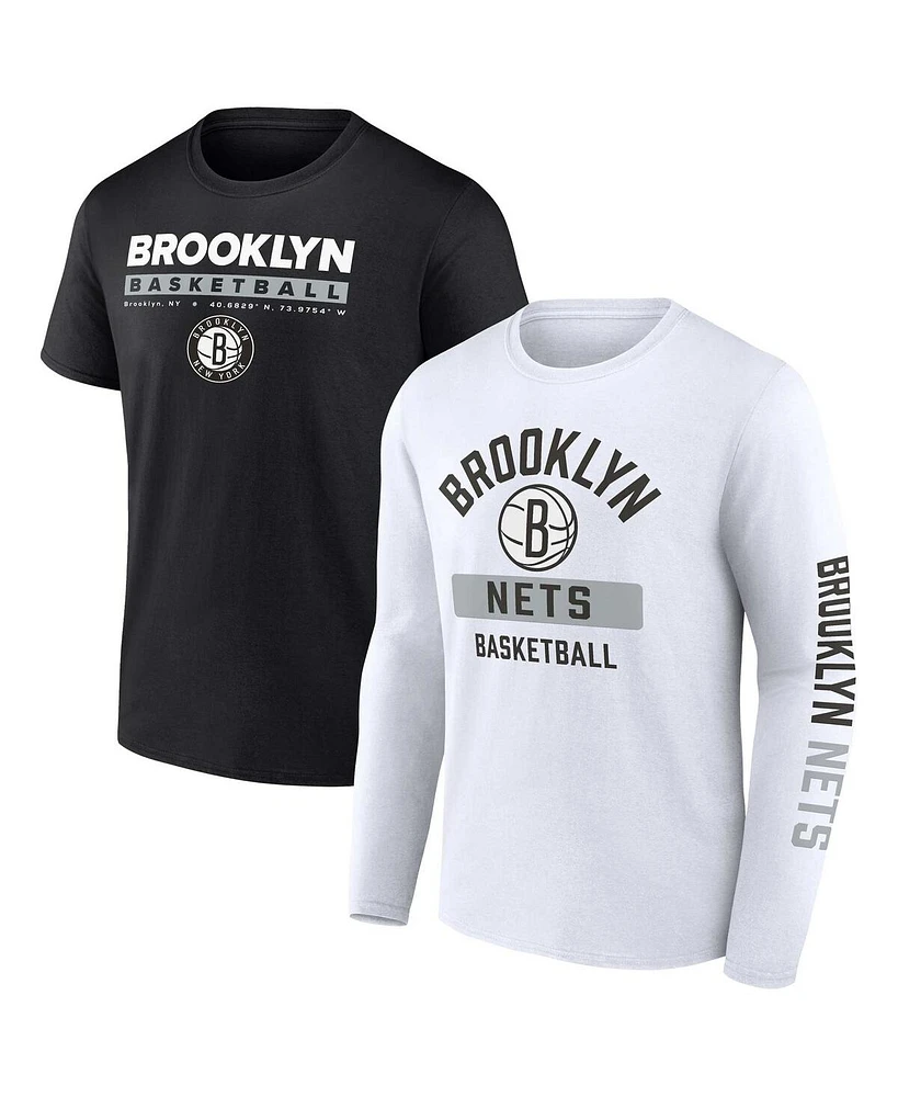 Men's Fanatics Black, White Brooklyn Nets Two-Pack Just Net T-shirt Combo Set