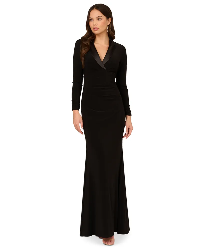 Adrainna Papell Women's Long-Sleeve Tuxedo Gown