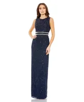 Mac Duggal Women's Sequined High Neck Sleeveless Column Gown